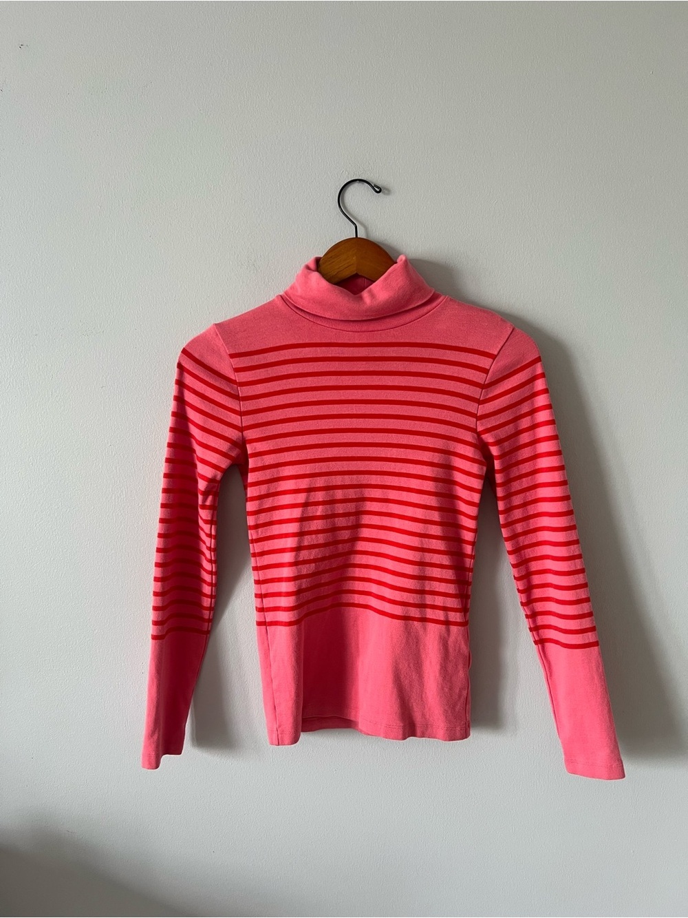 J. Crew Pink and Red Striped Turtleneck Long Sleeve Top